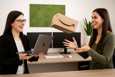 Foto von Mitarbeitern mit einem Paket